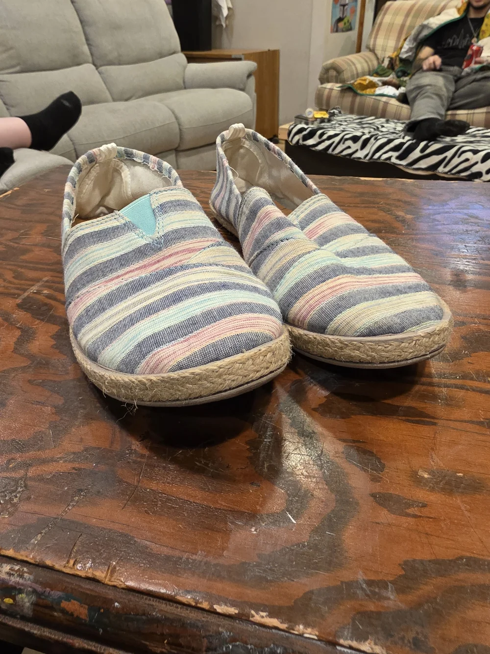 Striped Slip-On Espadrilles in Pastel Blue & Pink